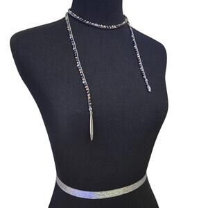 Crystal Beaded Wrap Lariat Necklace Long Multi Strand Silver Tone Drops, EUC